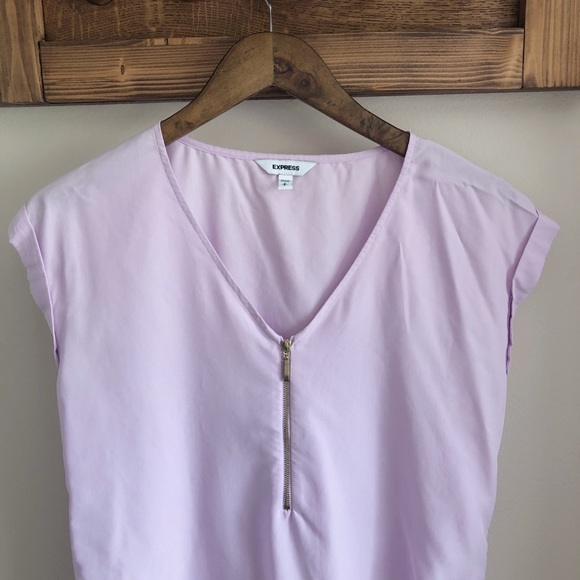Express Zippered Lavender Short Sleeve Top - Picture 2 of 6